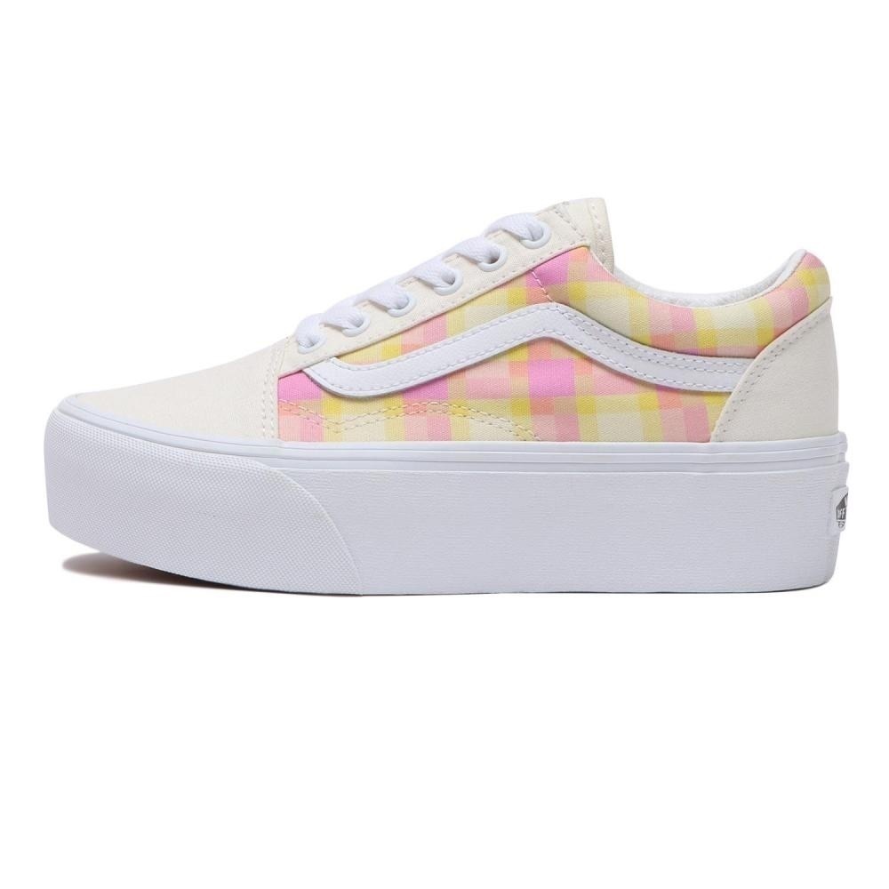 New Vans Women's OLD SKOOL STACKFORM PASTEL PICNIC PINK PLAID SNEAKERS 5 or 3.5